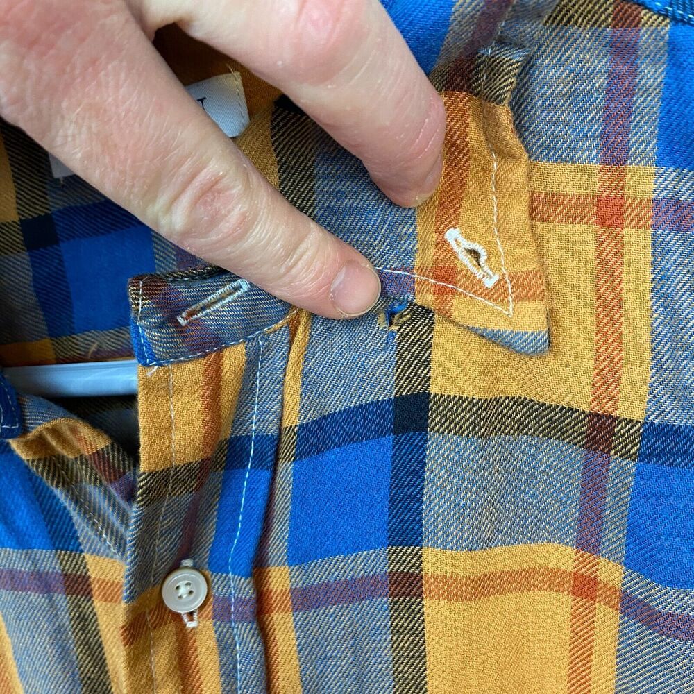 Gustin Shirt Mens L Orange Long Sleeve Button Flannel Plaid CL Missing Button - Picture 5 of 13